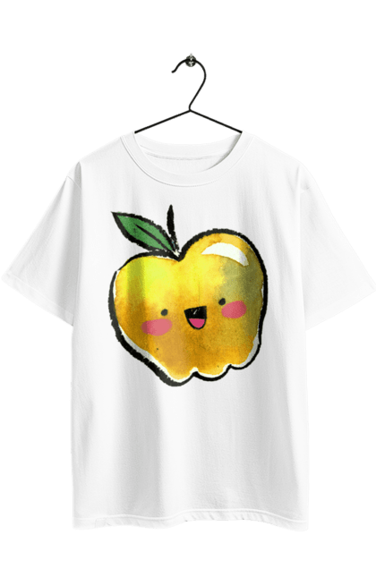 Футболка оверсайз з принтом "Миле жовте яблуко". Літо, миле, смайлик, яблуко. 2070702