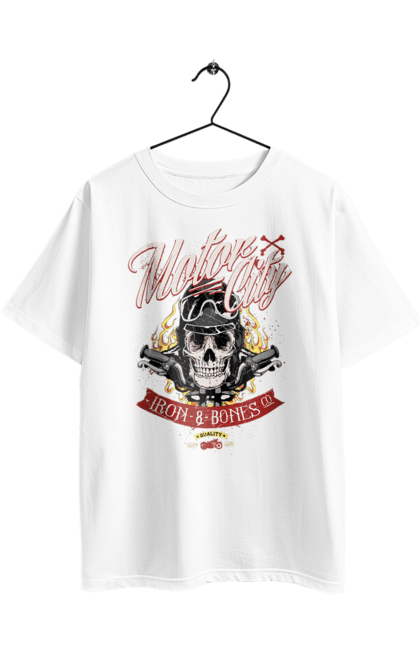 Футболка оверсайз з принтом "Мотор Сіті". Зброя, окуляри, череп. 2070702