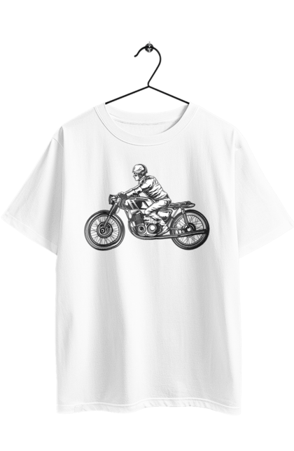 Футболка оверсайз з принтом "Байкер на мотоциклі". Байкер, вінтаж, мото, ретро. 2070702