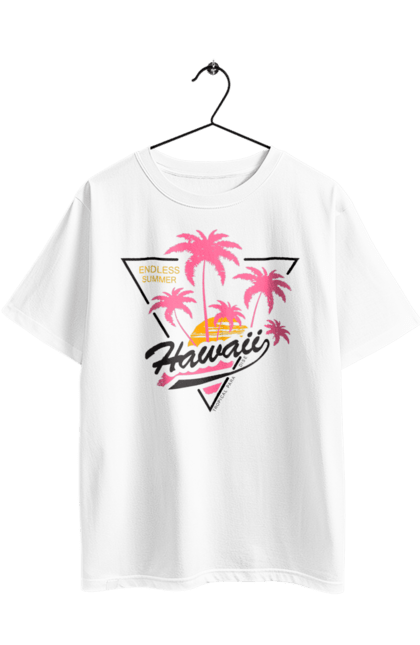 Футболка оверсайз з принтом "Гаваї". Гаваї, пальми, сонце. 2070702