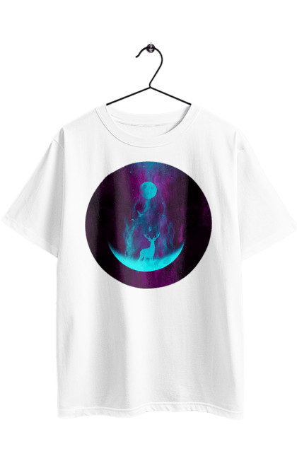 Футболка оверсайз з принтом "Олень Силует". Місяць, олень, рогам, силует, яскравий. 2070702