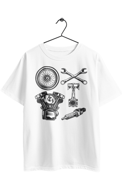 Футболка оверсайз з принтом "мото набір". Вінтаж, інструменти, мото, ретро. 2070702