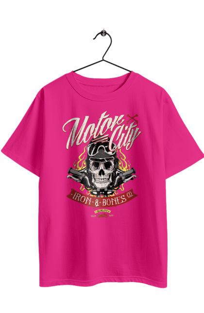 Футболка оверсайз з принтом "Мотор Сіті". Зброя, окуляри, череп. 2070702