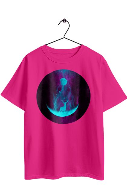 Oversized t-shirt with prints Deer Silhouette. Bright, deer, month, roham, silhouette. 2070702