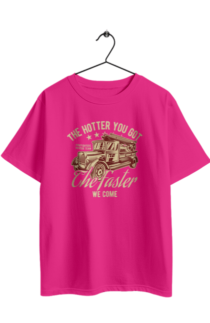 Футболка оверсайз з принтом "Пожежна машина". Вінтаж, пожежник, ретро. 2070702