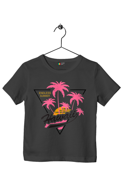 Футболка дитяча з принтом "Гаваї". Гаваї, пальми, сонце. 2070702