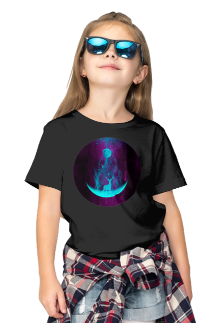 Футболка дитяча з принтом "Олень Силует". Місяць, олень, рогам, силует, яскравий. 2070702