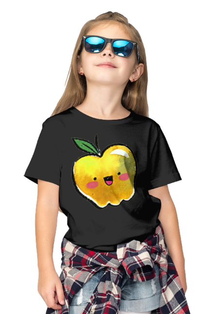 Футболка дитяча з принтом "Миле жовте яблуко". Літо, миле, смайлик, яблуко. 2070702