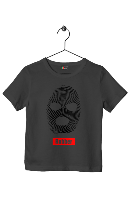 Футболка дитяча з принтом "Відбиток Робер". Балаклава, відбиток, обличчя. 2070702