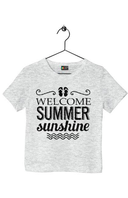 Футболка дитяча з принтом "Привіт літні заходи". Вьетнамки, літо, сонце. 2070702