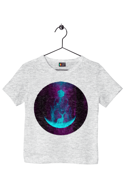 Футболка дитяча з принтом "Олень Силует". Місяць, олень, рогам, силует, яскравий. 2070702
