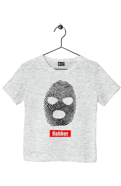 Футболка дитяча з принтом "Відбиток Робер". Балаклава, відбиток, обличчя. 2070702