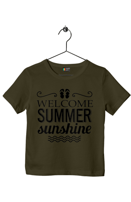 Футболка дитяча з принтом "Привіт літні заходи". Вьетнамки, літо, сонце. 2070702