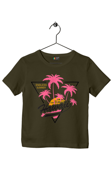Футболка дитяча з принтом "Гаваї". Гаваї, пальми, сонце. 2070702