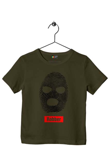 Футболка дитяча з принтом "Відбиток Робер". Балаклава, відбиток, обличчя. 2070702
