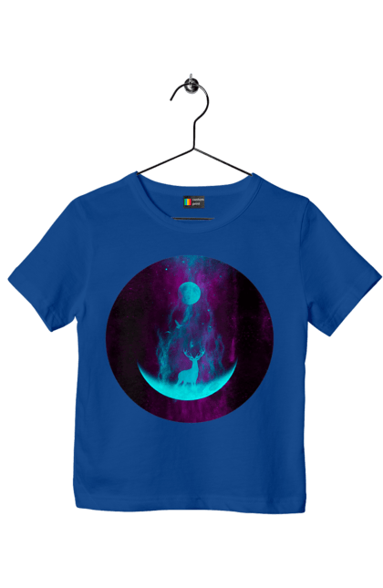 Футболка дитяча з принтом "Олень Силует". Місяць, олень, рогам, силует, яскравий. 2070702