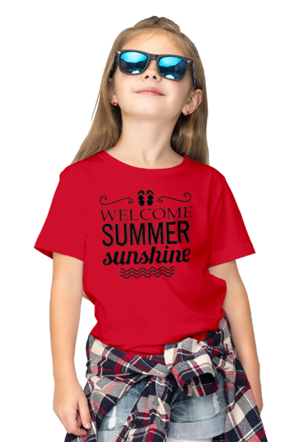 Футболка дитяча з принтом "Привіт літні заходи". Вьетнамки, літо, сонце. 2070702