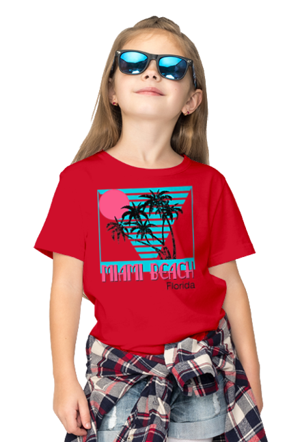 Футболка дитяча з принтом "Майамі Пальми". Захід, майамі, пальми, флоріда. 2070702