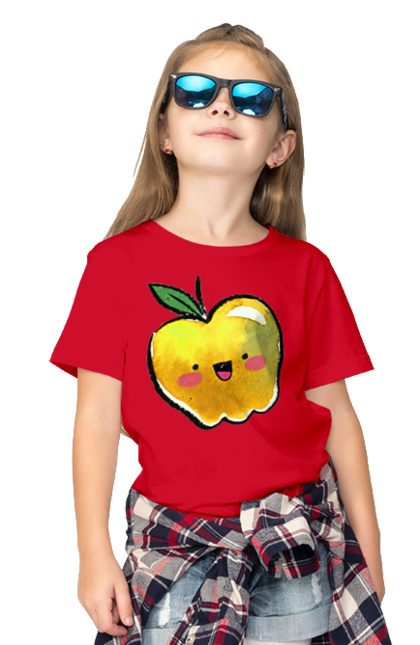 Футболка дитяча з принтом "Миле жовте яблуко". Літо, миле, смайлик, яблуко. 2070702