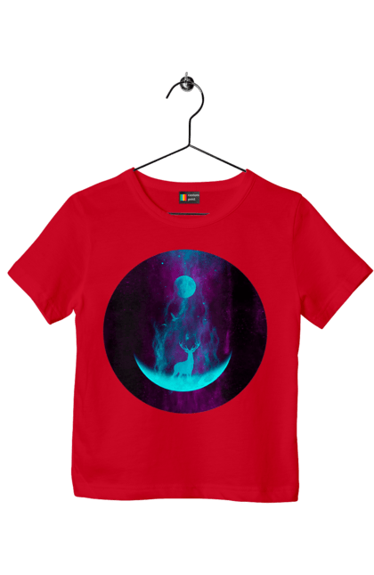 Футболка дитяча з принтом "Олень Силует". Місяць, олень, рогам, силует, яскравий. 2070702