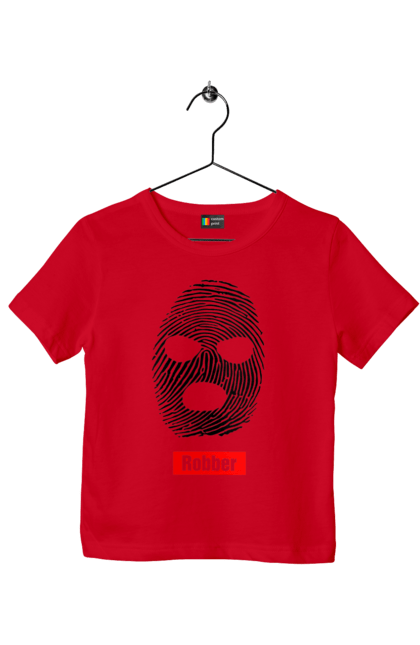 Футболка дитяча з принтом "Відбиток Робер". Балаклава, відбиток, обличчя. 2070702
