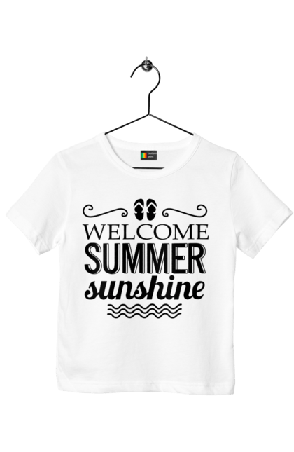 Футболка дитяча з принтом "Привіт літні заходи". Вьетнамки, літо, сонце. 2070702