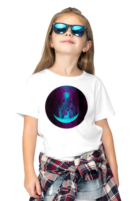 Футболка дитяча з принтом "Олень Силует". Місяць, олень, рогам, силует, яскравий. 2070702