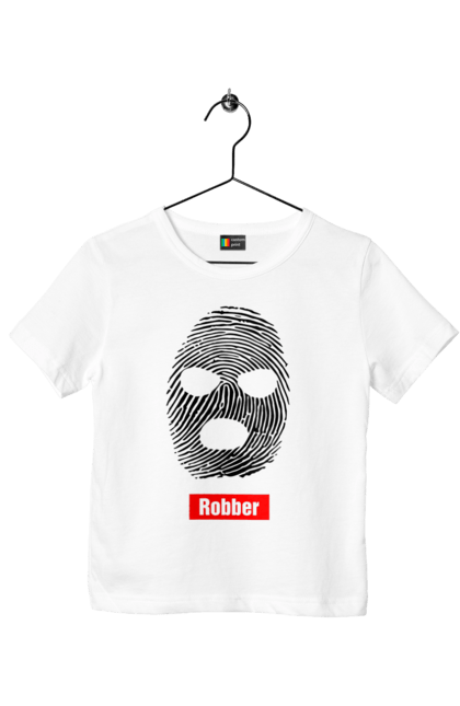 Футболка дитяча з принтом "Відбиток Робер". Балаклава, відбиток, обличчя. 2070702