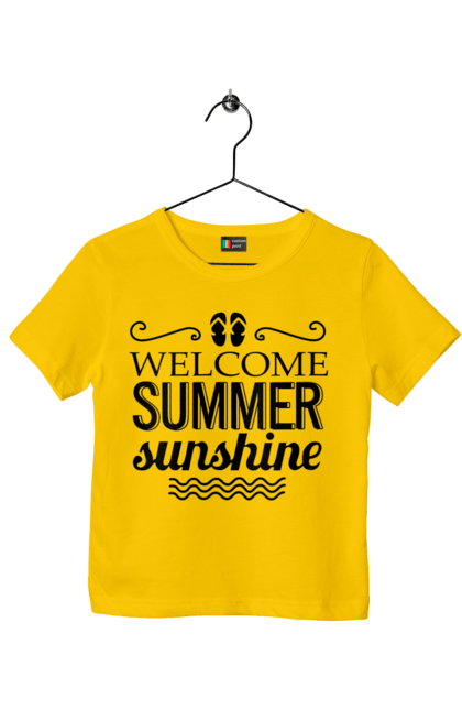 Футболка дитяча з принтом "Привіт літні заходи". Вьетнамки, літо, сонце. 2070702