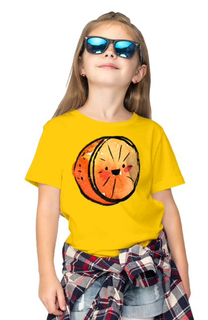 Children's t-shirt with prints Cute orange. Expensive, orange, smiley, summer. 2070702