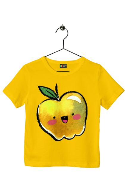 Children's t-shirt with prints Cute yellow apple. Apple, darling, smiley, summer. 2070702